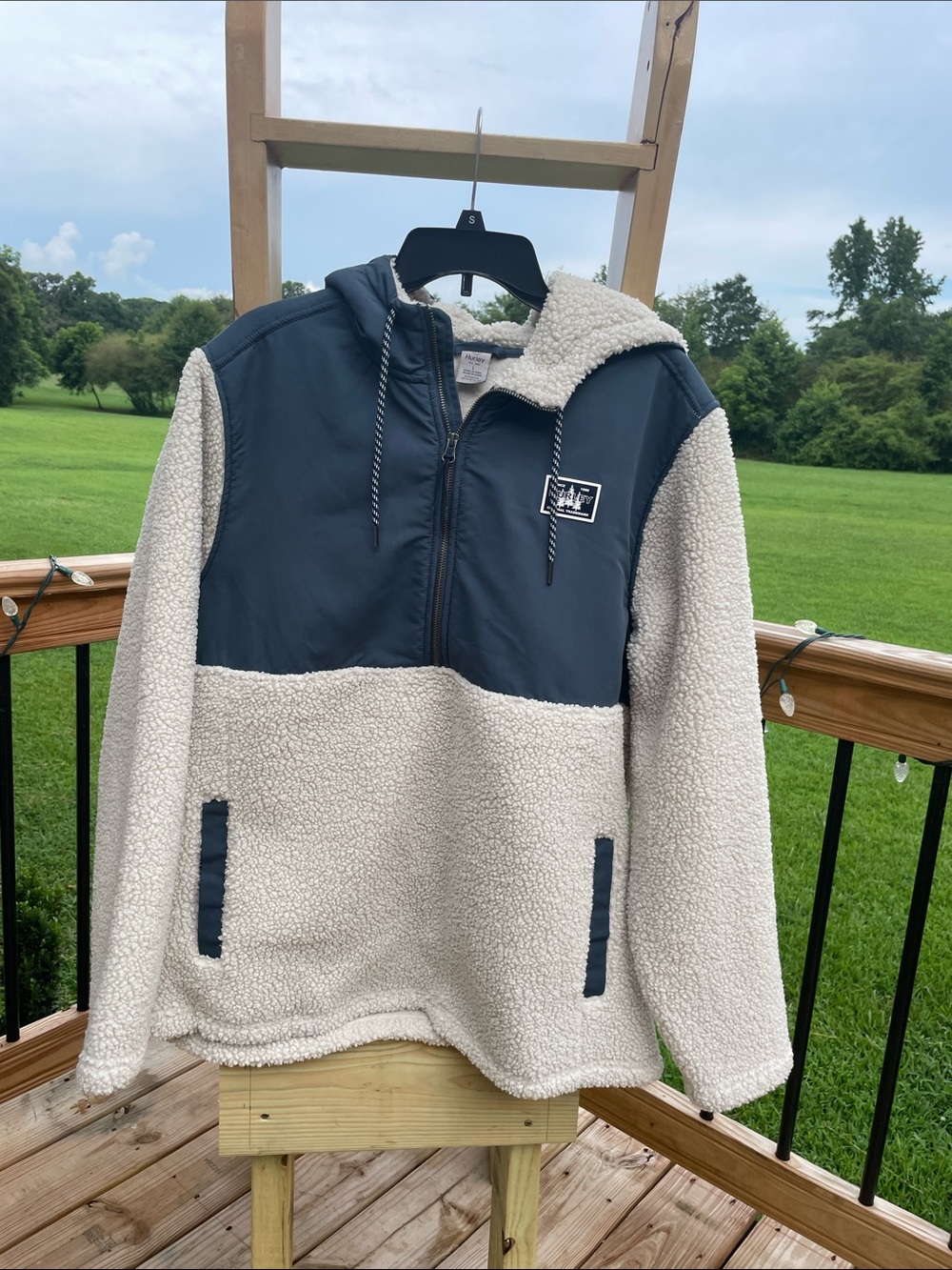 Hurley Two-Tone Sherpa Pullover Jacket - Navy & Cream